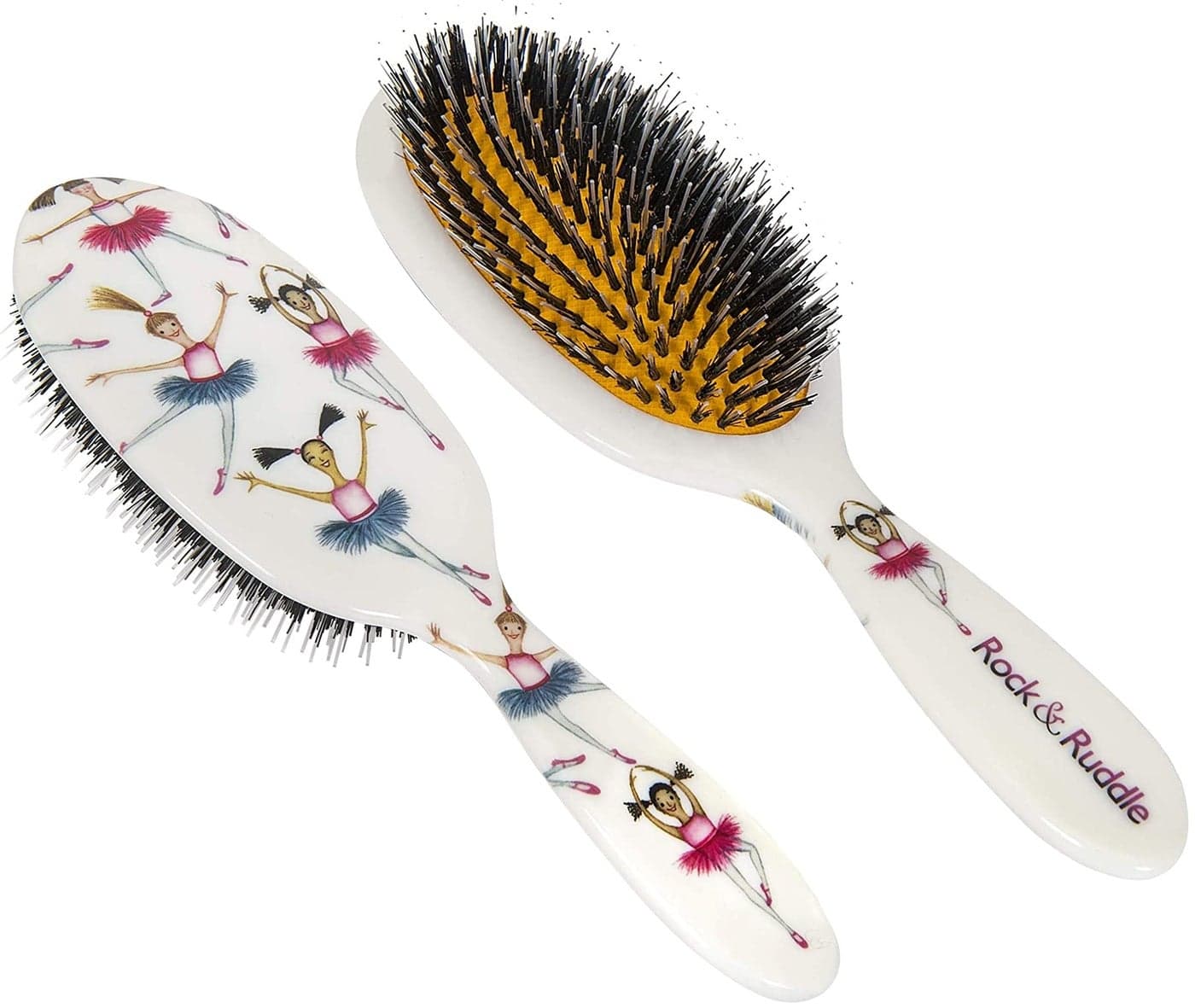 Rock & Ruddle Natural Mixed Boar Bristle Hair Brush for Women and Kids (Large, 21cm) - Perfect for Wet or Dry Hair, Detangling Smoothing Blowdrying - Designed & Made in UK - Lovebirds Design