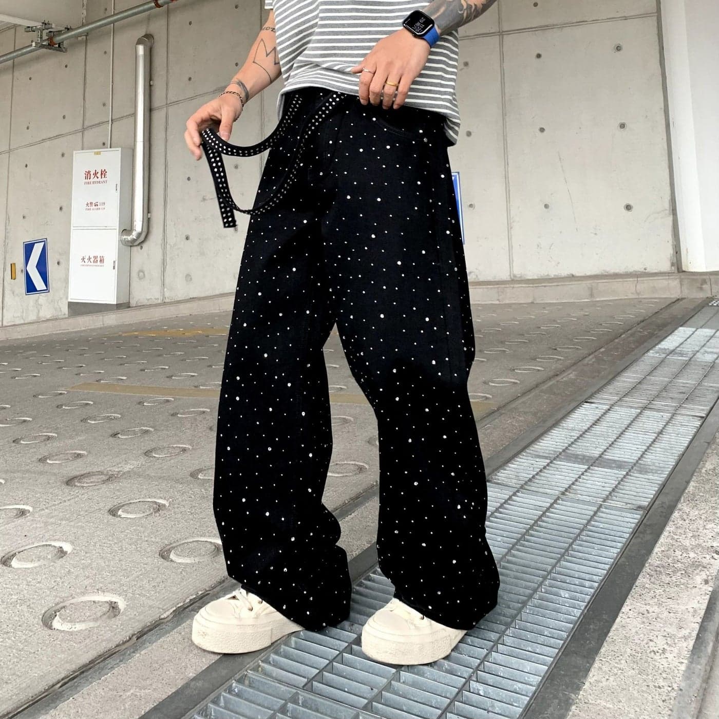 American Tide Brand Fried Street Jeans Youth College Style Simple Bead Drilling Jeans A Generation Of Hair