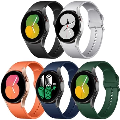 Lerobo 5 Pack No Gap Bands Compatible with Galaxy Watch 7/6/5/4 Band 44mm 40mm/Watch 5 Pro Band/20mm Soft Silicone Sport Strap for Galaxy Watch 6 4 Classic 46mm 43mm 47mm 42mm Replacement Women Men