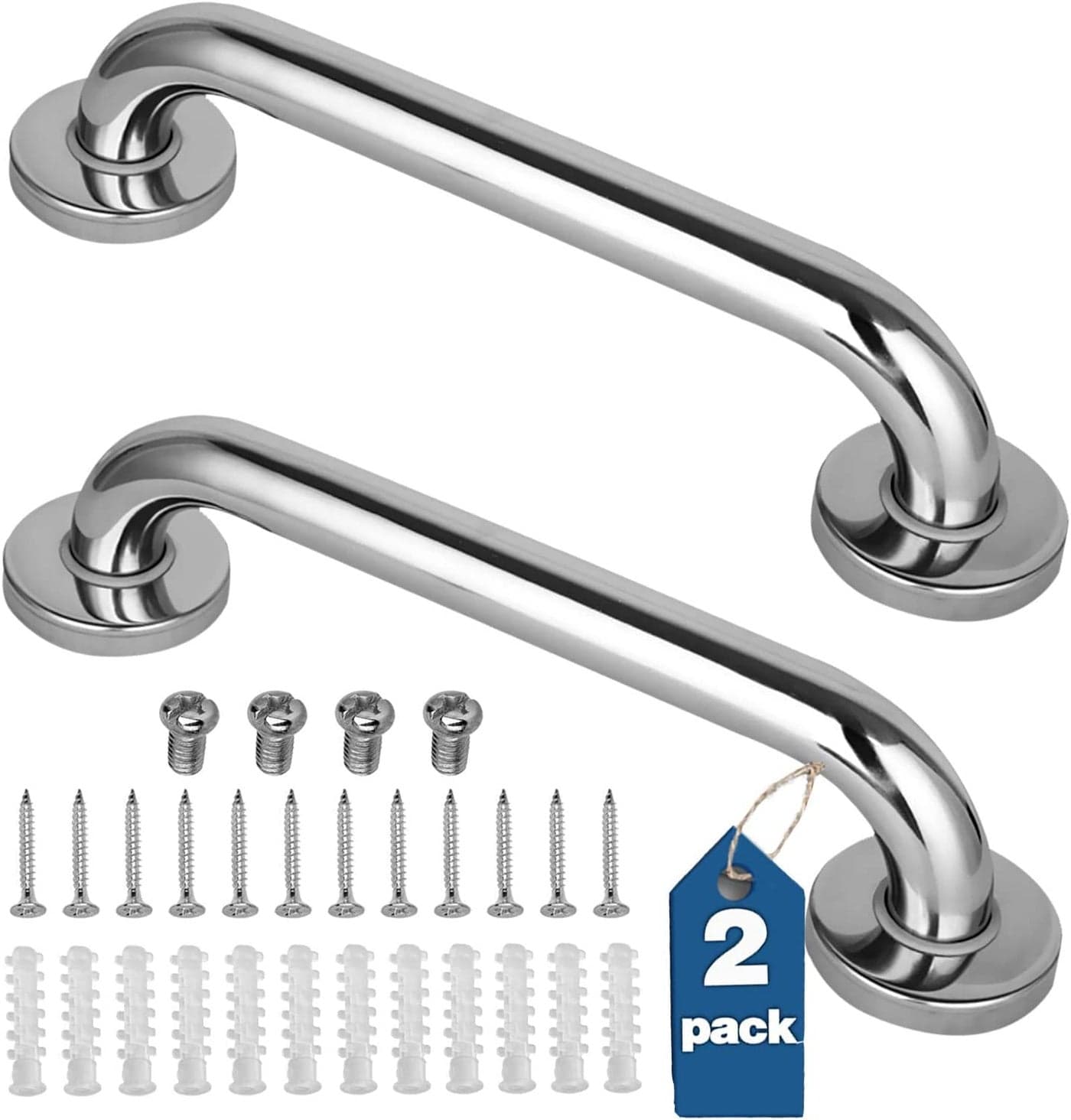 2 Pack Shower Grab Bar Stainless Steel Bathroom Grab Bar Shower Handle Bath Handle Safety Bars for Shower Chair Bench Grab Bars Senior Elderly Handicap12 Inch