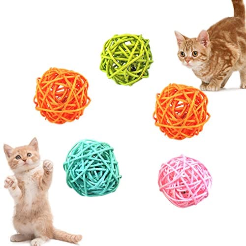 Andiker Cat Balls 5pcs Colorful and Buildin Bell Cat Sound Ball Toy Bird Toys Natural Play Balls Parrot Gnawing Toy Chew and Chase Cat Toys for Indoor Cats to Keep Fit and Active Bell Ball
