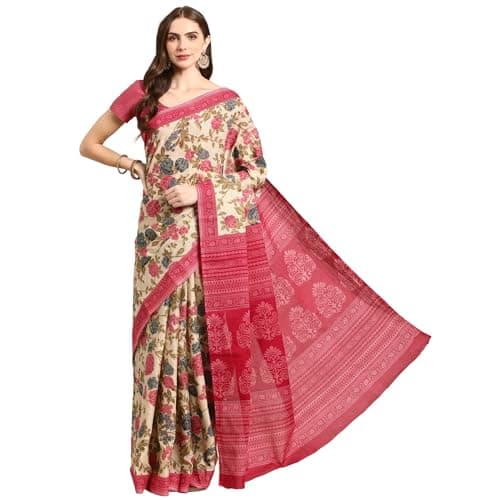 RATAN Pure Cotton Printed Mulmul Saree for Women with Blouse Piece (GDBT-BP-1047-ONN_Onion Pink)