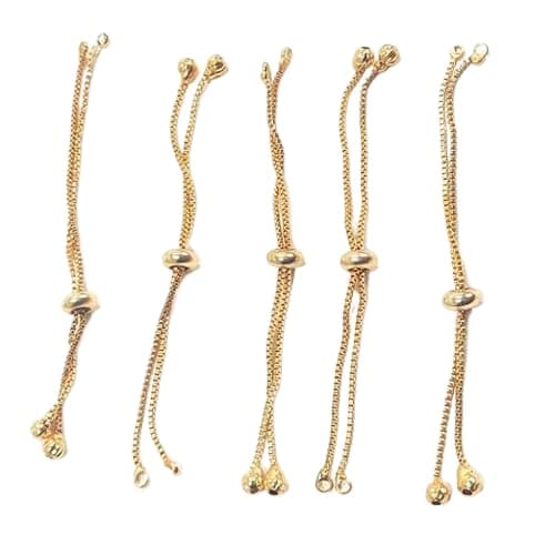 BARBUDDY 5 Pieces of Adjustable Metal Bracelet Chain with Metal Bead End Gold