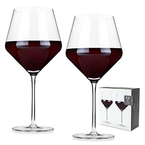 Viski Raye Angled Burgundy Wine Glasses, Crystal Clear Red Wine Glasses for Wedding, Anniversary, Birthday Gifts for Women and Men, Home Bar, Elegant Glassware, 21 oz, Set of 2