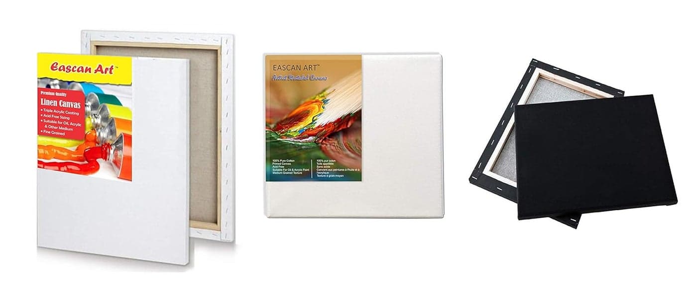 Eascan Art Combo of Pre Stretched White Medium Grain Black Medium Grain and Linen Fine Grain Canvas for Oil and Acrylic Paints Combo of 3 10 X 12