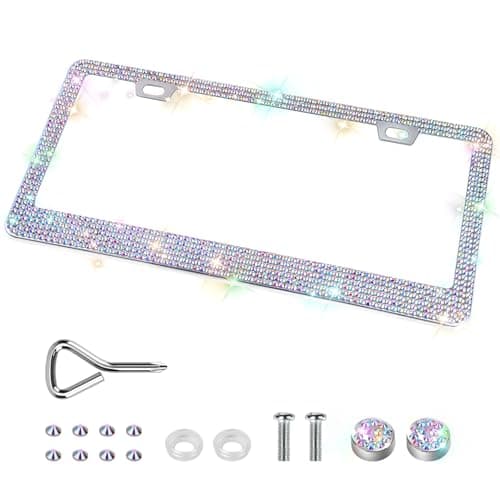 QUANQIUFEI 1 Pack Bling License Plate Frames Sparkly Rhinestone Diamond Car License Plate Cover for Women Stainless Steel Car Accessories with Glitter Crystal Caps 1 Pack Colorful