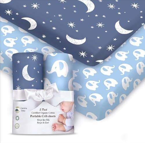 100 Organic Cotton Fitted Sheets for Graco Pack n Play Babyletto Pamo Babe Hiccapop Dream on Me Evenflo Baby Trend Hygge Hush PortableMini CribPlayards Beka Bedside Bassinet for Boy 2 Pk