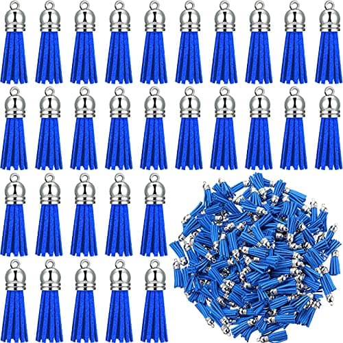 200 Pieces Keychain Tassels Faux Suede Leather Tassel Pendants Keychain Decoration Tassels with Loop for DIY Crafts Making Supplies Blue