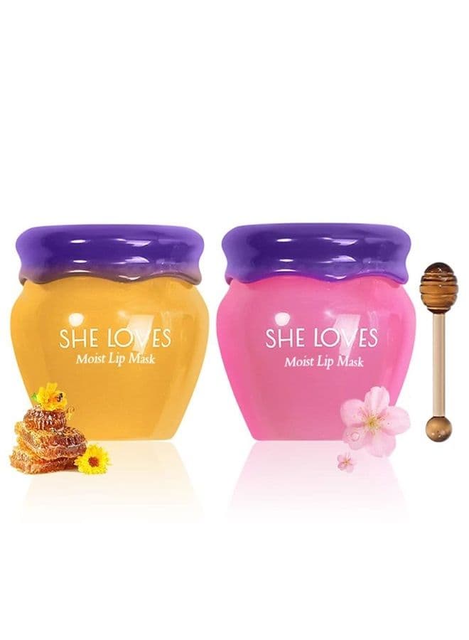 2PCS Lip Mask Overnight, Honey&Sakura Day and Night Repair Sleeping Lip Balm, Fade Lip Lines Bee Balm, Hydrating &Prevention Dry and Crack Lip Scrubs Exfoliator