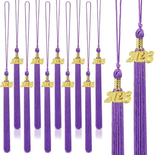 JULMELON 20Pcs 2026 Tassels Graduation Academic Graduation Cap Hat Tassel with 2026 Gold Charm for 2026 Graduation Ceremonies Accessories Purple