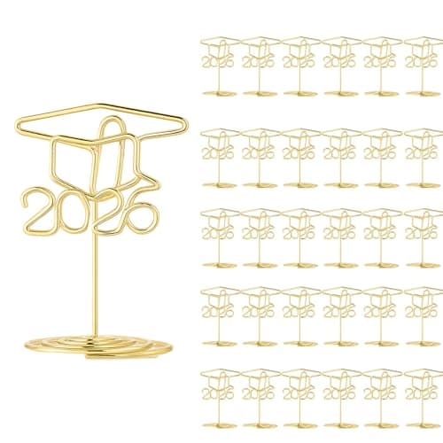 Rtteri 30 Pcs 2026 Grad Cap Graduation Picture Display 2 Inch Gold Photo Holders for Centerpieces Graduation Table Number Holders Card Stands for Class of 2026 Grad Party Supplies