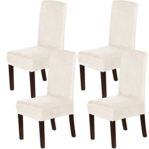 H.VERSAILTEX Dining Chair Covers Velvet Stretch Chair Covers for Dining Room Set of 4 Parson Chair Slipcovers Chair Protectors Covers Dining, Soft Thick Solid Velvet Fabric Washable, Ivory