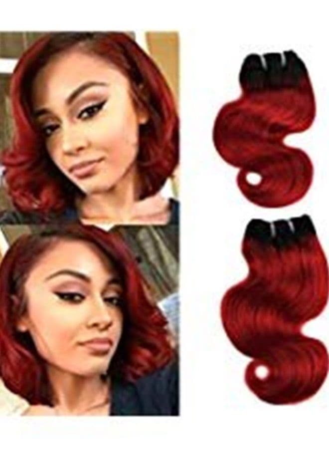 8" Human Hair Bundles Ombre Two Tone Brazilian Virgin Hair Extensions Body Wave 50g Bundles (8/8/8/8 Inch, 1b/Red)