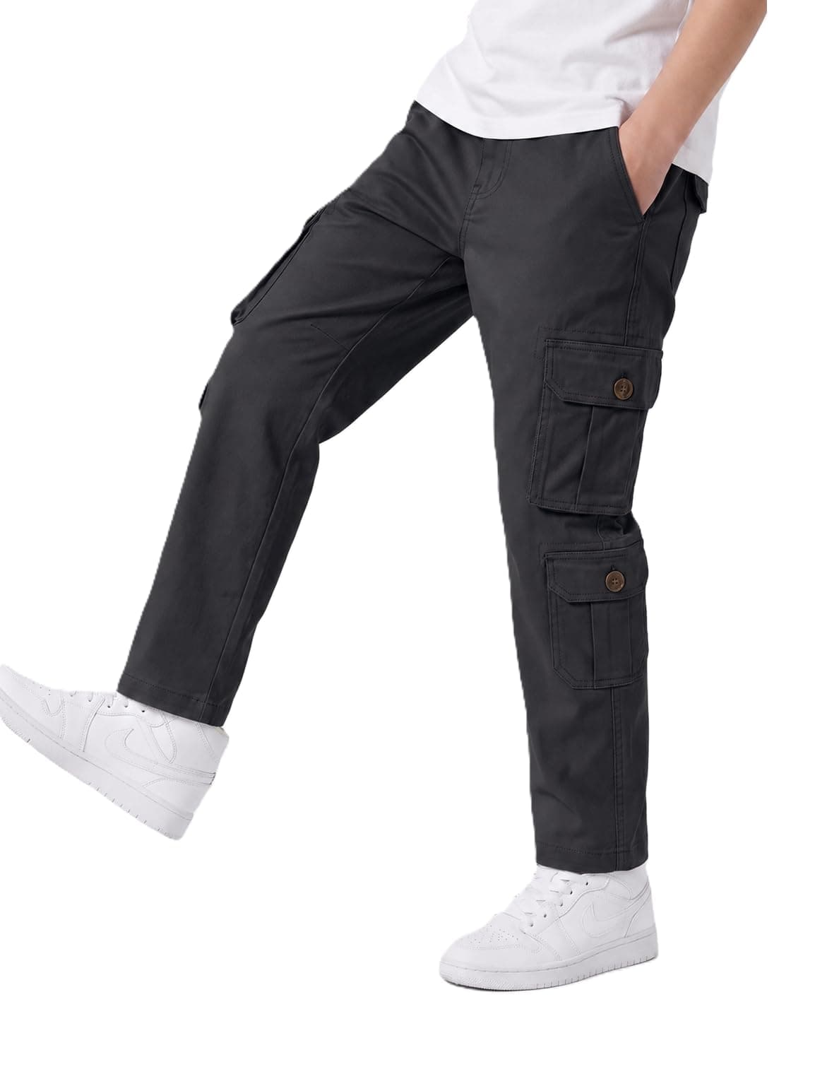 A.T.U.N. (ALL THINGS UBER NICE) Boys Cotton Cargo Pants | Soft Relaxed Fit Casual Trousers with 8 Pockets | Stylish Everyday Bottom Wear Black