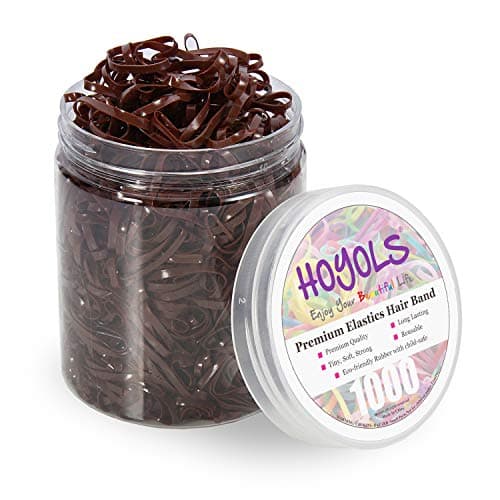 Hoyols Strong Hair Elastic Rubber Bands Ponytail Polyband No Damage Ties for Hair Women Girl Reusable 1000 Piece Pack (Brown) TPR