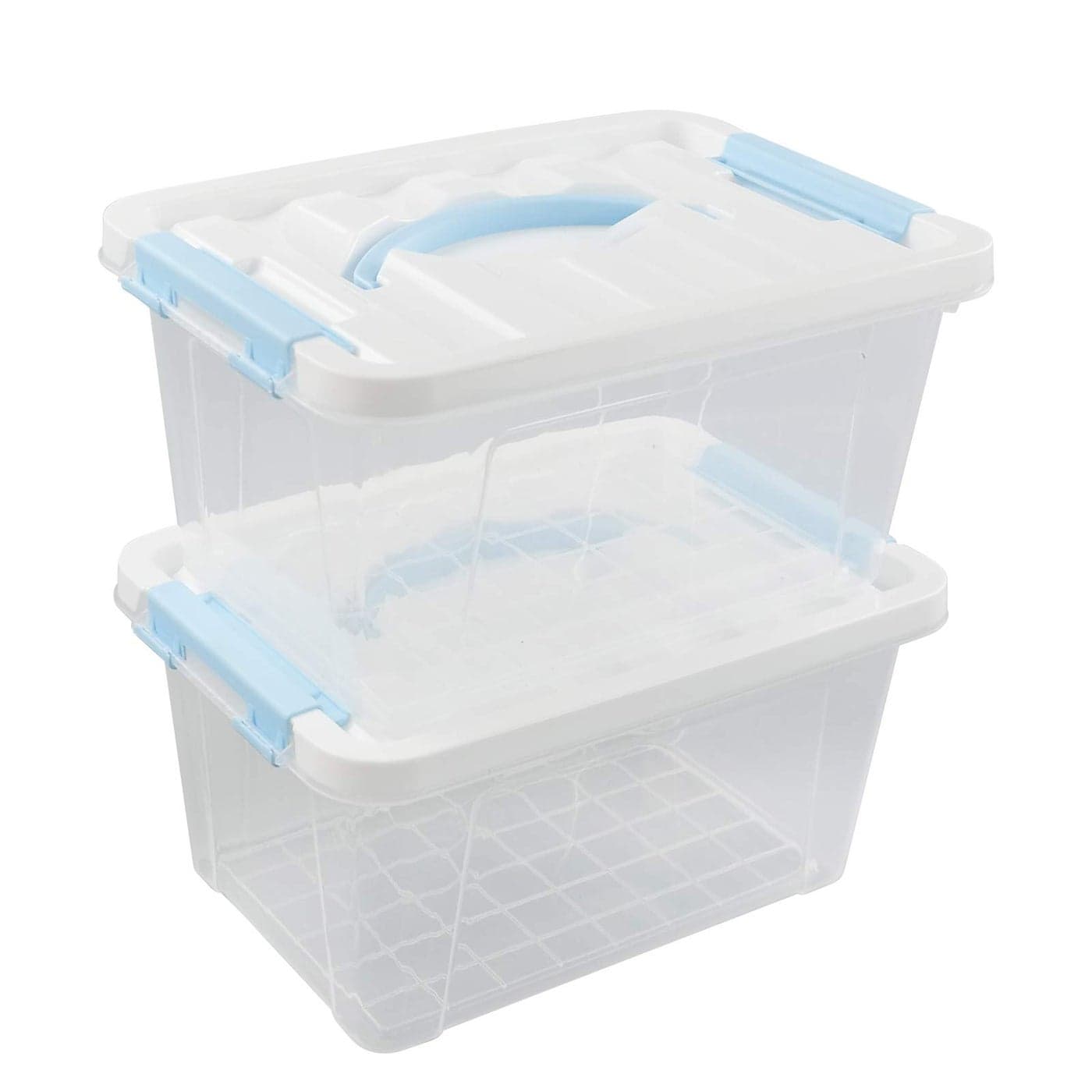 Gloreen 6 Quart Clear Storage Bins with Lid and Green Handle Multipurpose Stackable Plastic Storage Latches BoxContainers Set of 2