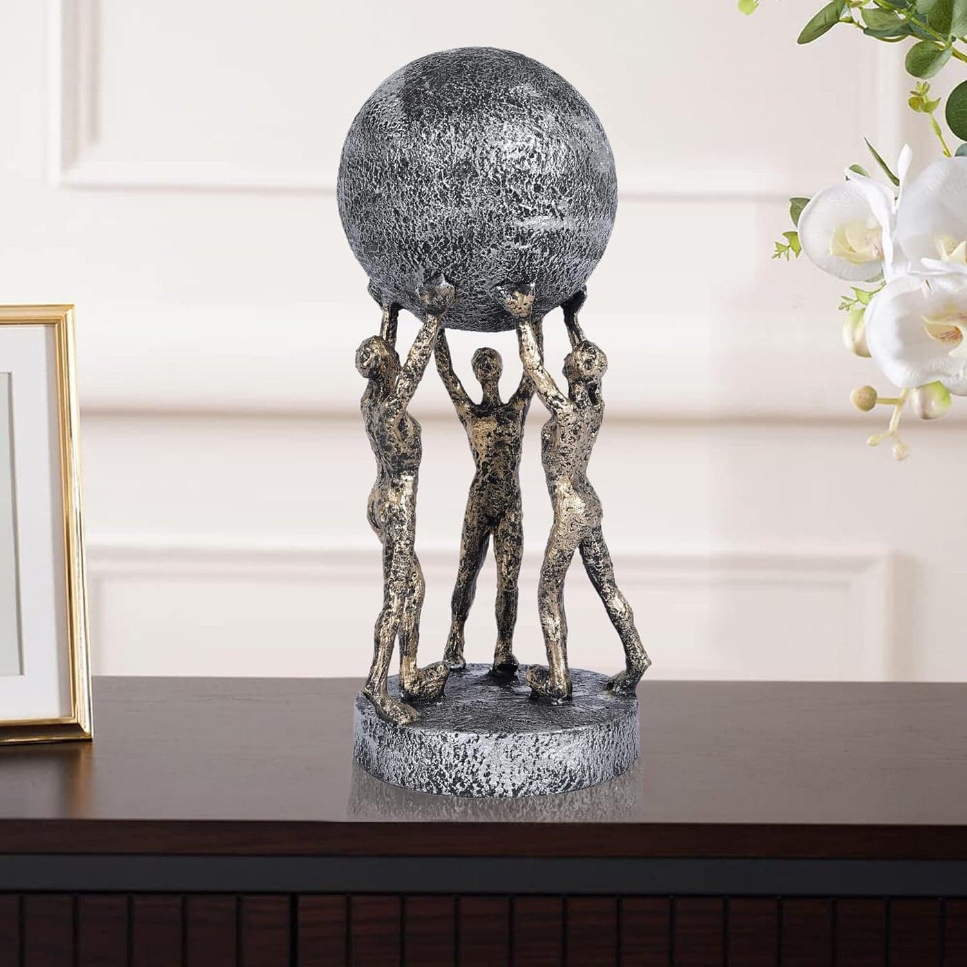 ZART Men Group Carrying Earth Showpiece for Home Decorative Item Home Shelf Decorative Figurines Golden