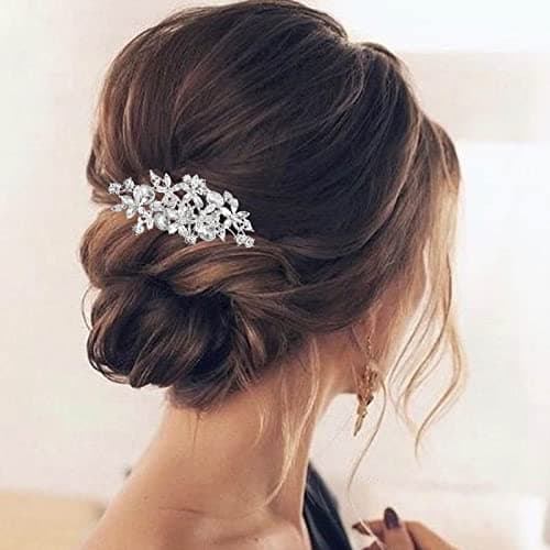 Olbye Wedding Hair Comb Rhinestone Bridal Pieces Flower Silver Crystal Headpiece for Bridesmaids and Brides Silver