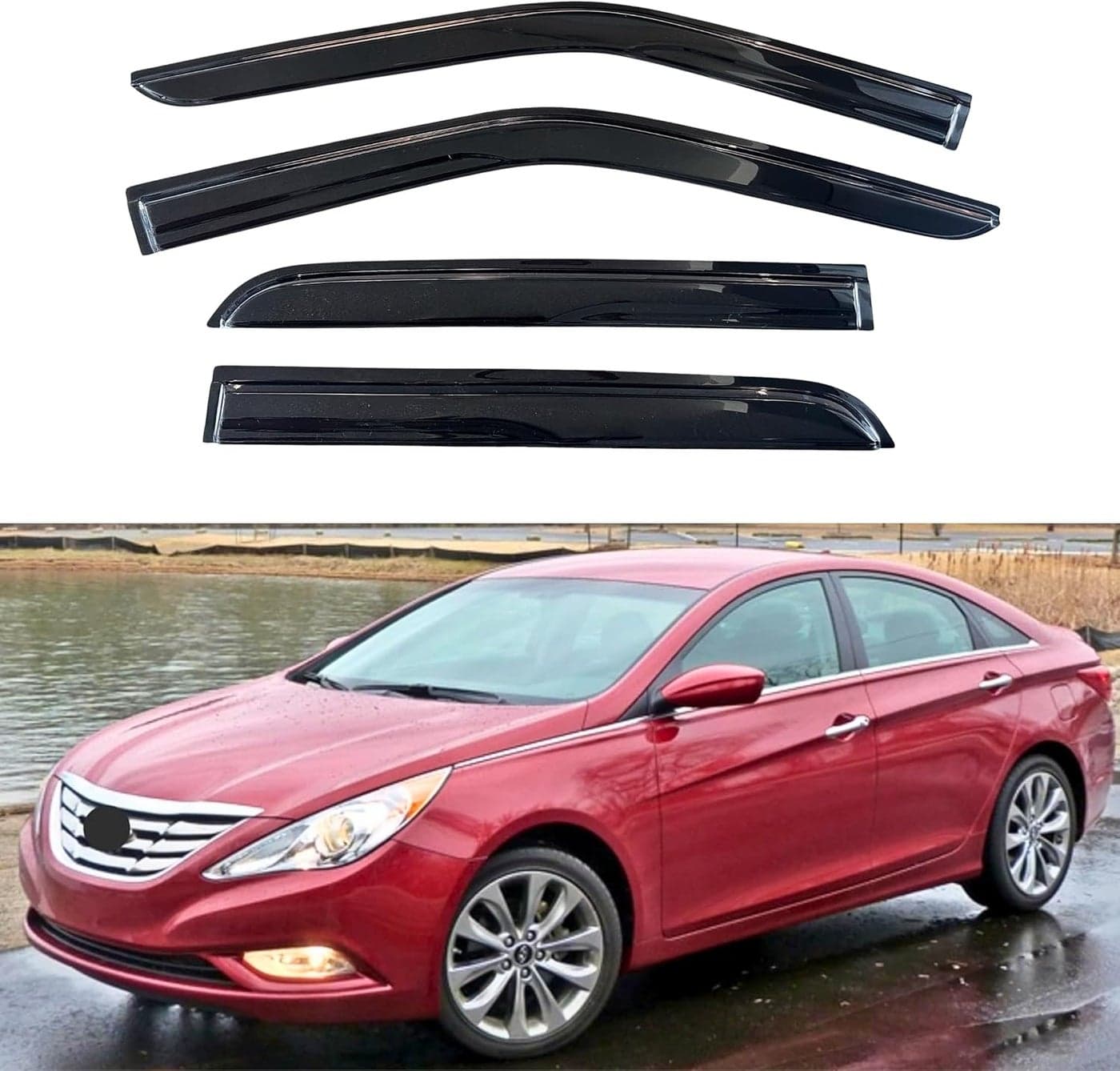 KPY Window Visor for Hyundai Sonata 2011-2014 & Sonata Hybrid 2011-2016 - 4PC Rain Guard Side Window Deflector