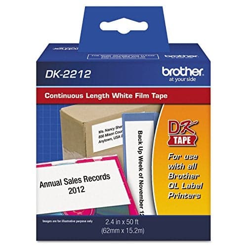 Brother Genuine DK-2212 Continuous Length Black on White Film Tape for Brother QL Label Printers, 2.4" x 50' (62mm x 15.2M), 1 Roll per Box, DK2212,Black/White