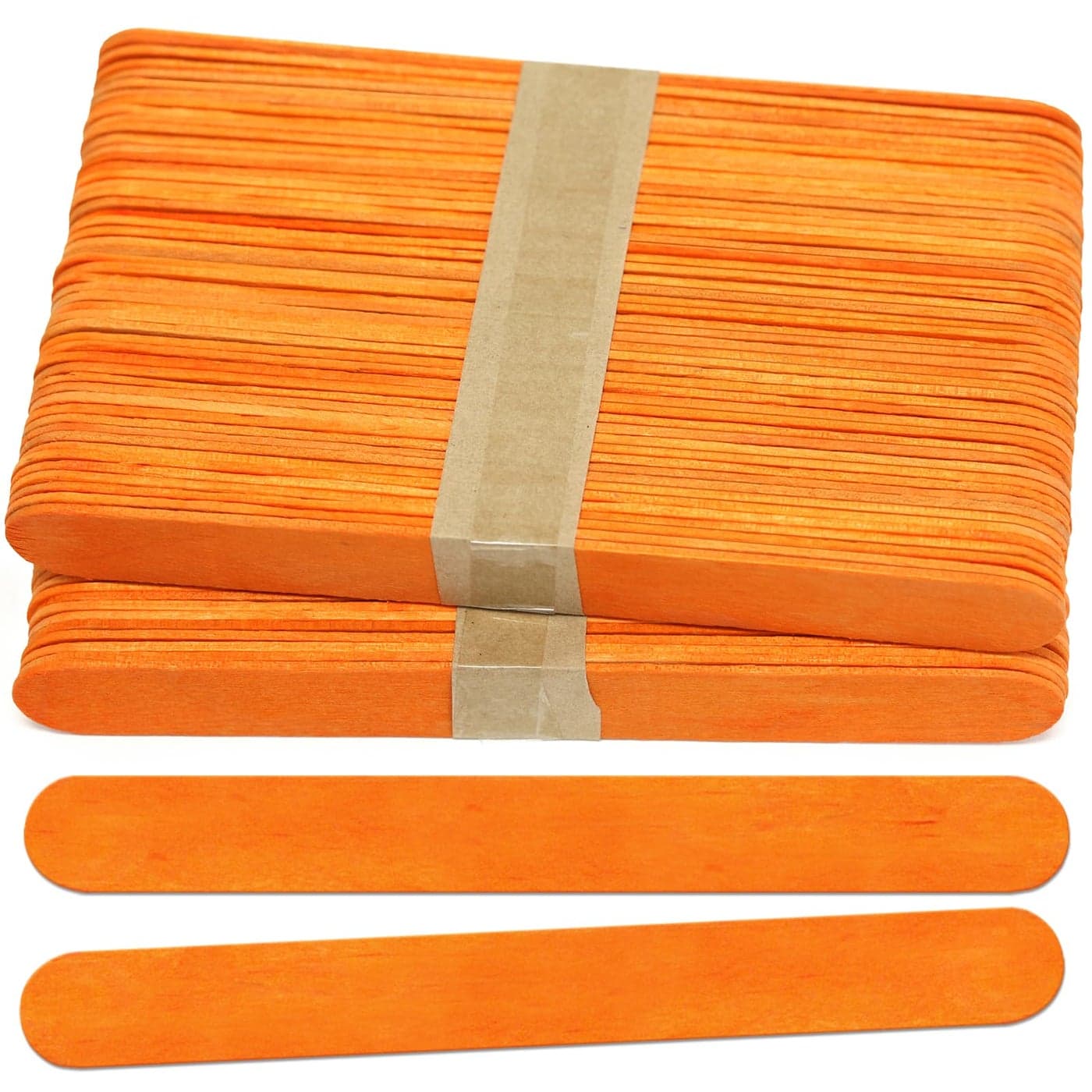 CraftySticks 100 Pack 6 Inch Orange Color Jumbo Wood Popsicle Sticks for Crafts Home School Art Building Learning Wood Tongue Depressor Size