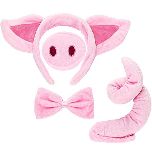 Norme Pig Costume Set - Ears, Nose, Tail, and Bow Tie Pink Fancy Dress Kit Accessories for Kids Halloween Party, Mardi Gras, Carnival Dress up Play