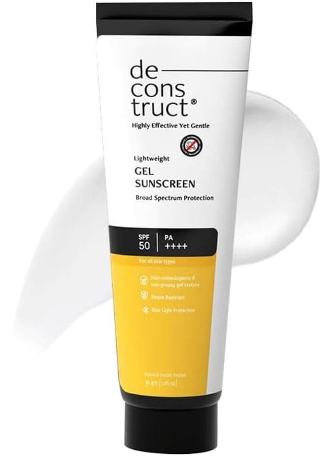 Deconstruct Face Gel Sunscreen SPF 50 + and PA+++ | Gel based sunscreen for oily, combination skin, normal skin | Broad spectrum sunscreen, No White Cast, Lightweight, Non greasy - 30gm