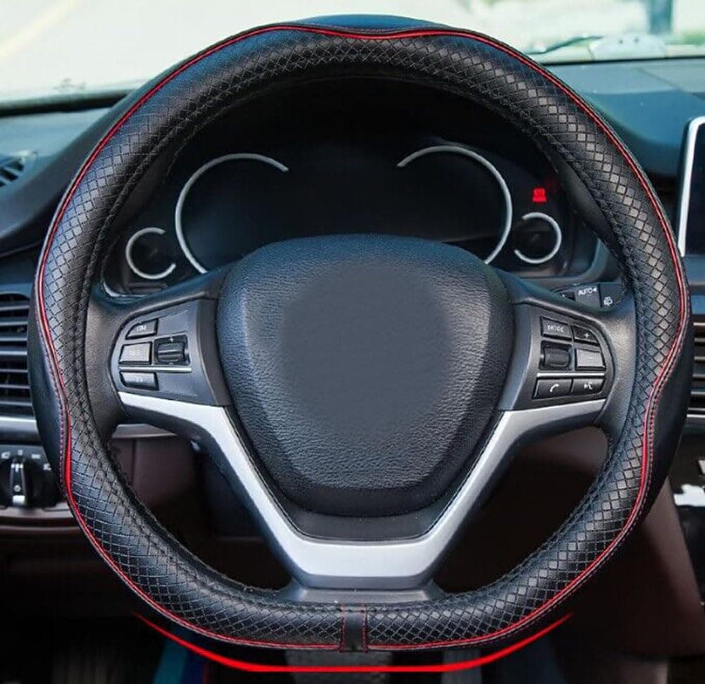 Mayco Bell Flat Bottom Steering Wheel Cover AntiSlipSafetySoftBreathableDurableFull SurroundComfortable Grip Microfiber Leather DShapeBlack Red