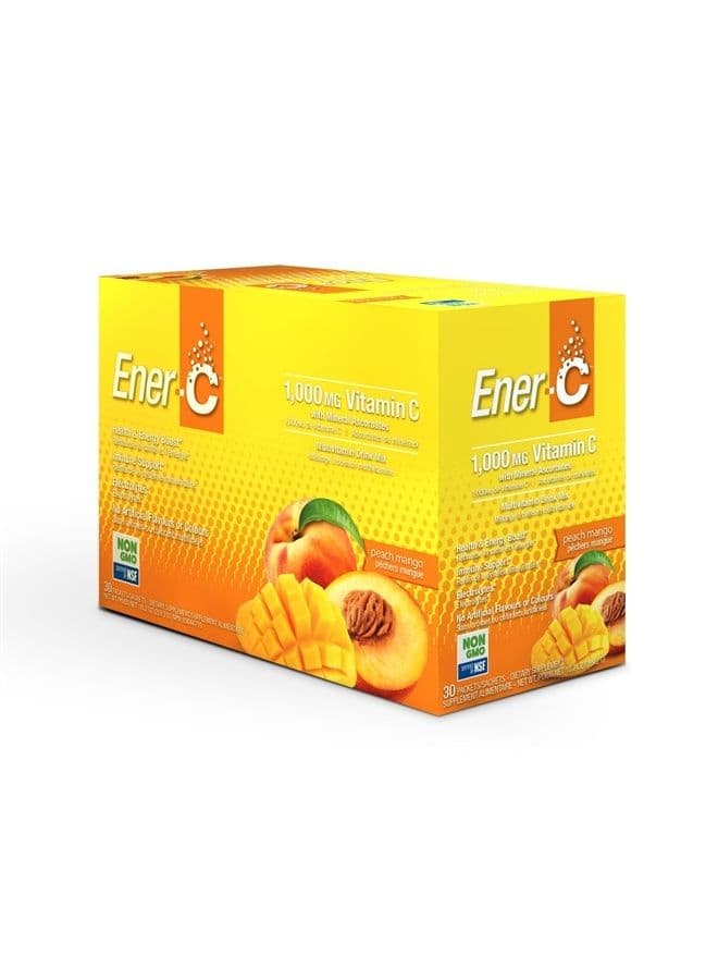 Peach Mango Multivitamin Drink Mix, 1000mg Vitamin C, Non-GMO, Vegan, Real Fruit Juice Powders, Natural Immunity Support, Electrolytes, Gluten Free, 30 Count (Pack of 1)