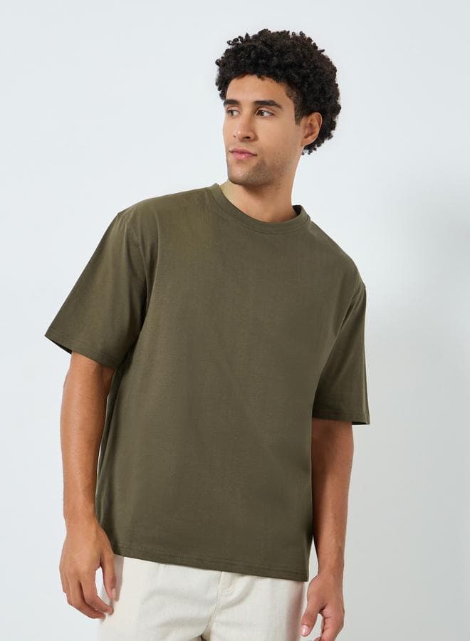 Men Olive Green Graphic Print Oversized T-Shirt