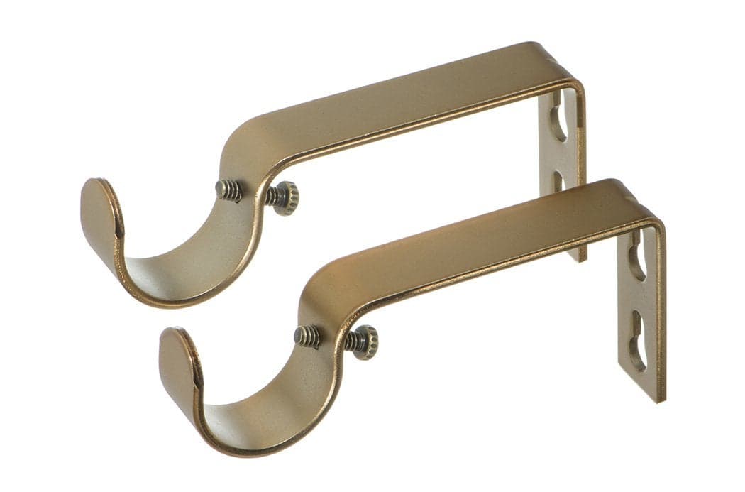 Ivilon Fixed Brackets for Curtain Rods - for 1 or 1 1/8 Inch Rods. Set of 2 - Warm Gold