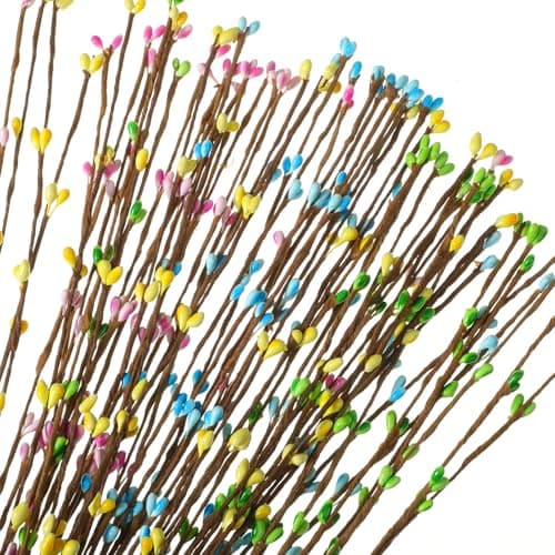 Juinte 100 Pcs Easter Artificial Berry Garland Spring Pip Berry Sprays Pastel Picks Stems Floral Picks Stems for Easter Vase Filler Centerpieces Craft Wreath Making Home Decor 4 Colors
