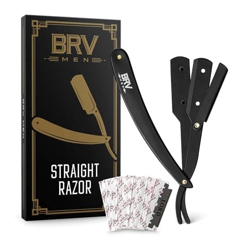 BRV MEN Professional Straight Edge Barber Razor w 100 Single Edge Razor Blades Straight Razors for Men Barbershop Accessories Mens Shaving Knife Shavette Black
