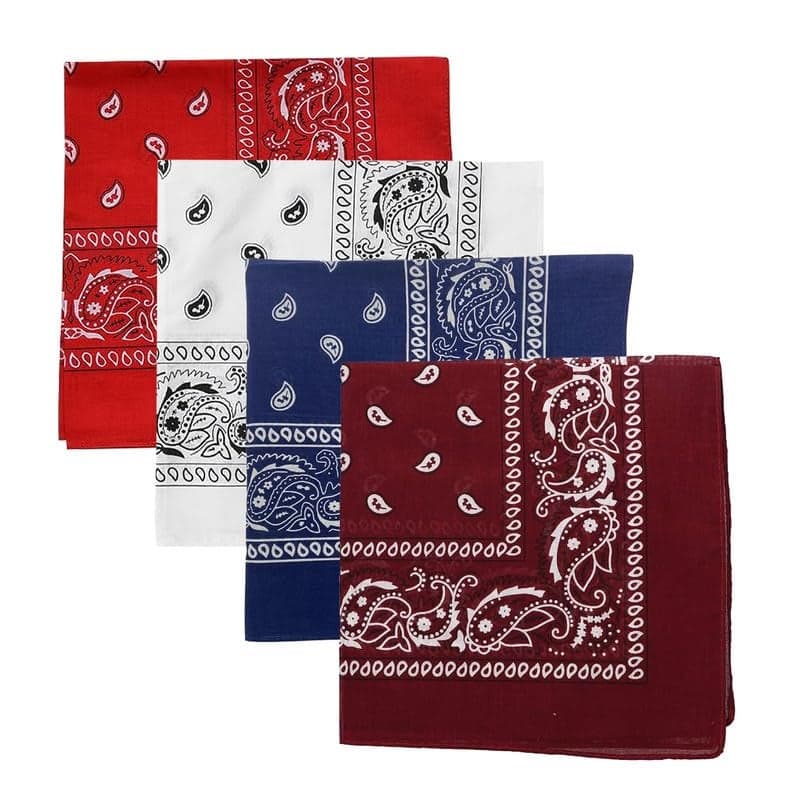 DIKHAWA Unisex Soft Breathable Cotton Paisley Printed Cowboy Bandanas,Headband,Scarf (RED,WHITE,NAVY,BURGUNDY_50CM X 50CM_Pack of 4)