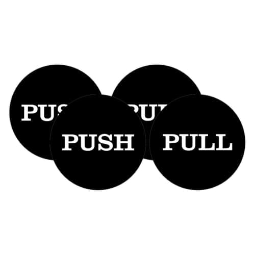 2" Round Push Pull Door Signs (Black) - 2 Sets (4pcs)