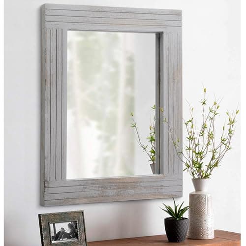 HLFMVWE Rustic Wall Mirror Farmhouse, with Frame Wood Wall Mirror Rectangle Antique Decor Hanging Mirror for Bathroom Living Room Bedroom Entryway Small 16" x 12 "