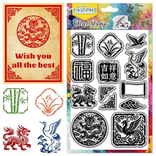 CHGCRAFT Chinese Style Seals Clear Stamps Oriental Patterns Transparent Stamps Dragon Silicone Clear Stamp Seals for DIY Scrapbooking Photo Album Decoration 4363 inch