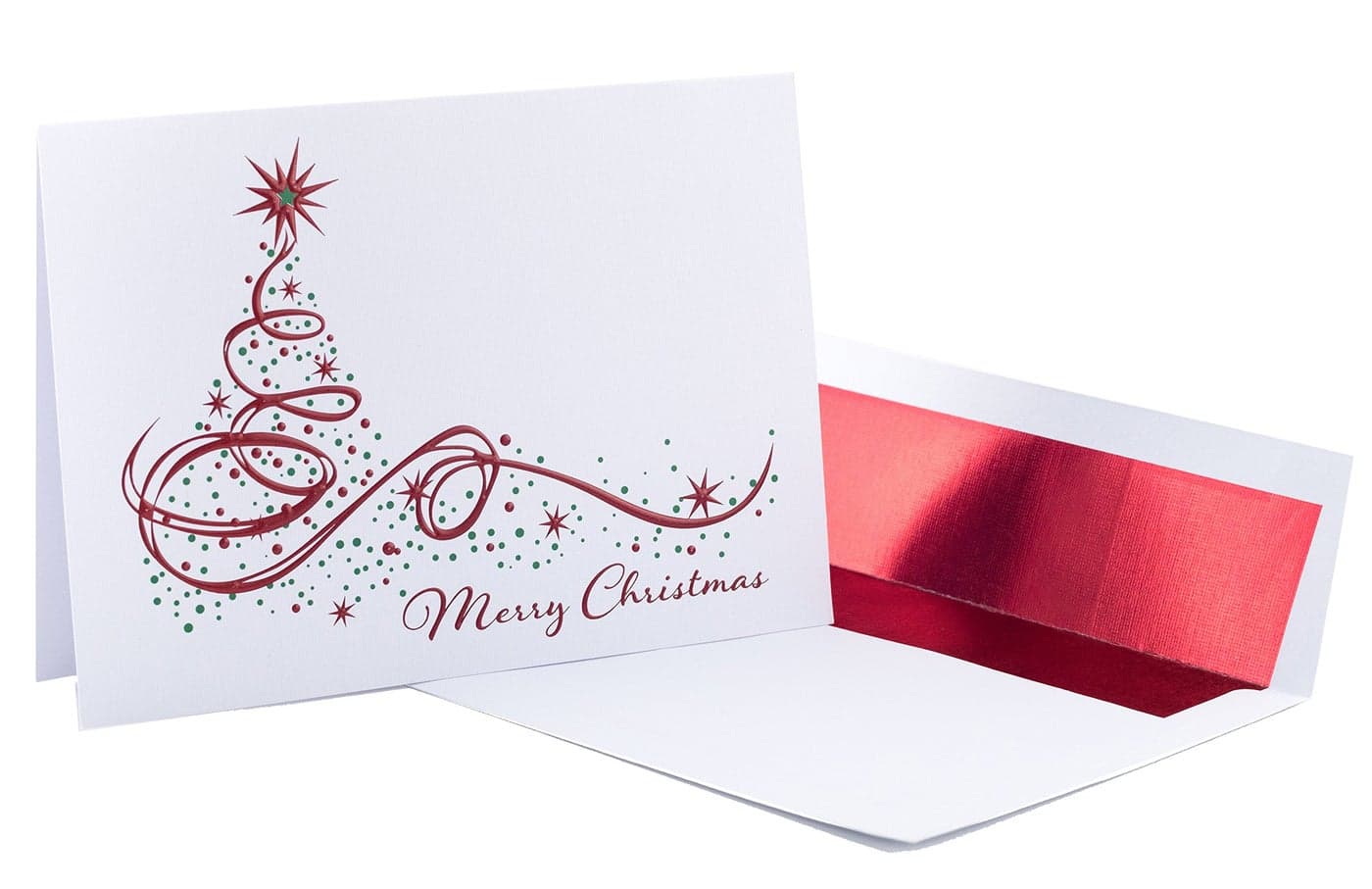 Christmas Cards Merry Christmas Tree 20 Pack of Red Embossed Foil Premium Cards and Red Foil Lined Envelopes