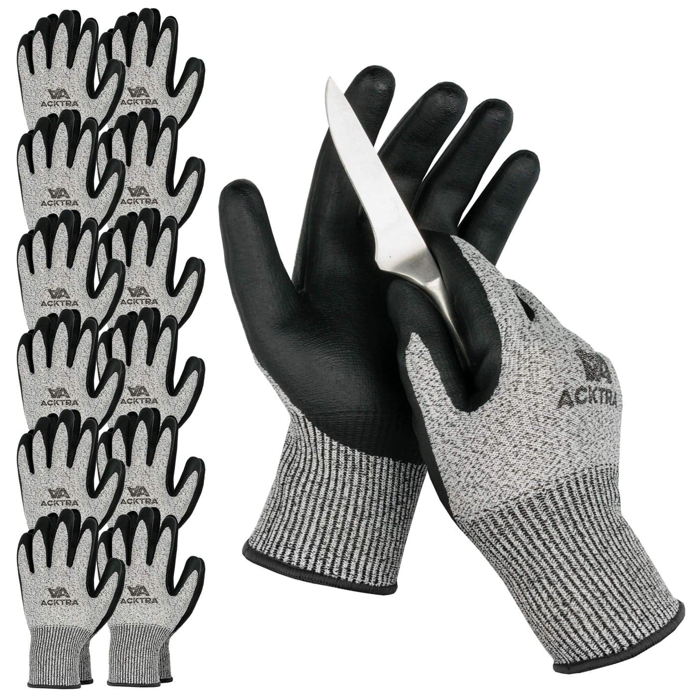 ACKTRA WG015 Level 5 Cut Resistant Construction Safety WORK GLOVES 12 pairs Foam Nitrile Coated High Tear Strength EN 388 PPE Regulation 2016425 for Men and Women Medium