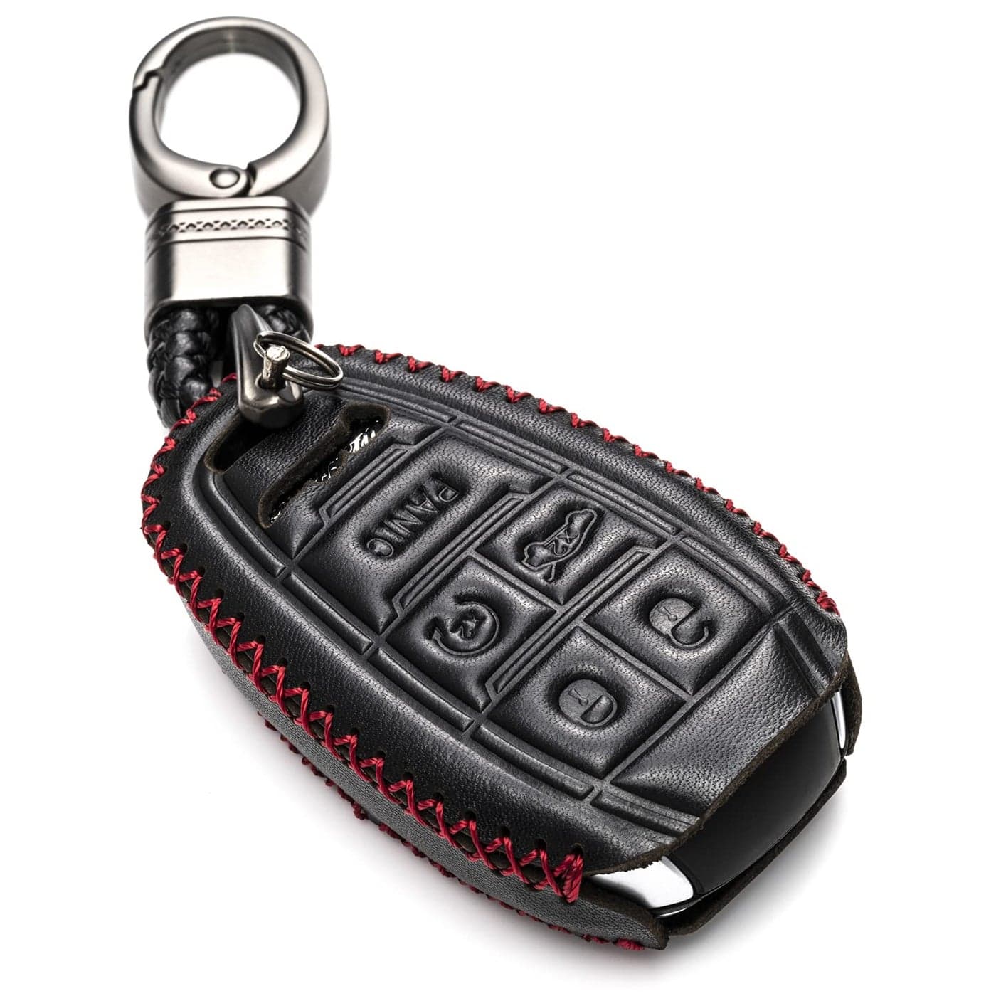 Vitodeco Genuine Leather Smart Key Fob Case Protector Compatible for Alfa Romeo Giulia Stelvio Tonale 2017 2025 Models 5Button BlackRed