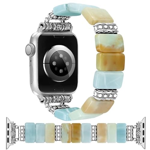 Newlibery Beaded Natural Stone Bracelet Band Women Compatible with Apple Watch 38404142mmS1011 Boho Elastic Western Vintage Imperial Stone Strap for iWatch Series 1110987654321SE