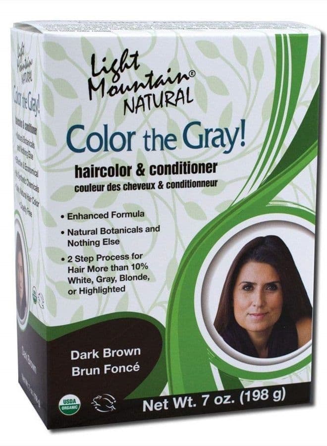 Light Mountain Henna Hair Color & Conditioner, Color the Gray - Dark Brown Hair Dye for Men/Women, 2-Step Chemical-Free, Semi-Permanent Hair Color for White, Gray, and Blonde Hair, 7 Oz (Pack of 2)