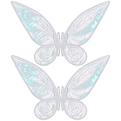 quescu 2Pcs Fairy Wings for AdultsButterfly Wings for Girls WomenHalloween Costume Sparkle Angel Wings Dress Up Party Favor WhiteWhite