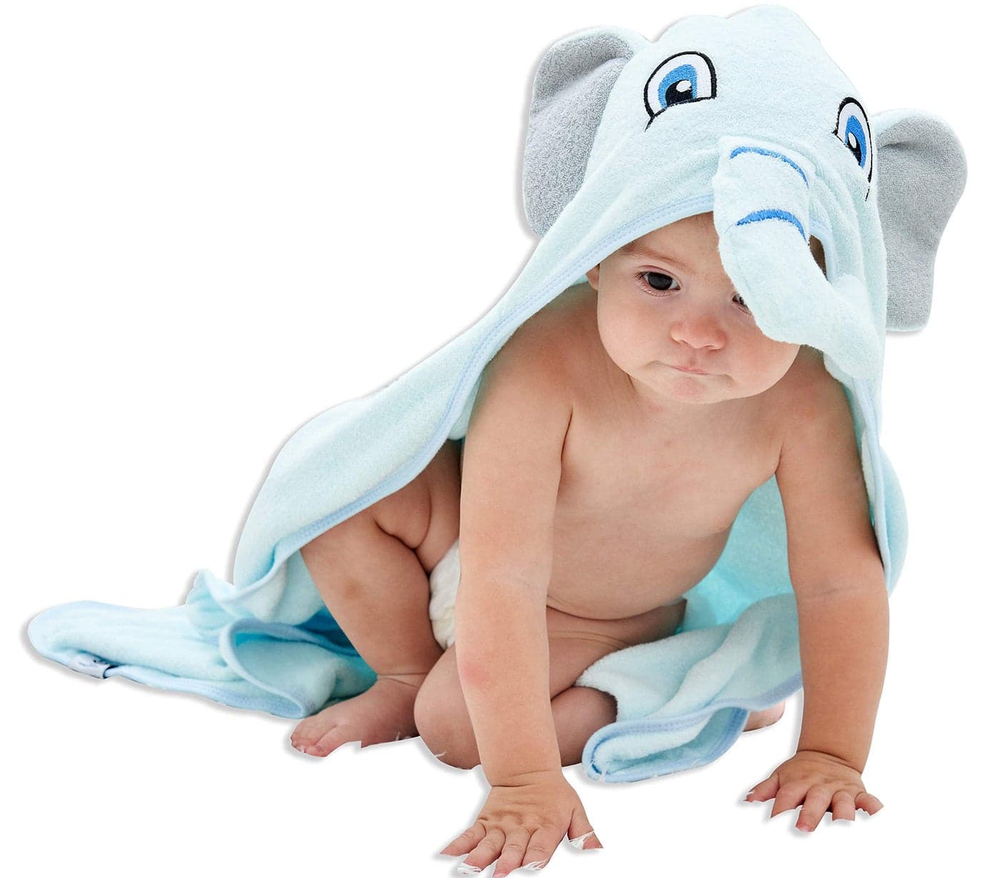 HIPHOP PANDA Hooded Towel Rayon Made from Bamboo Bath Towel with Bear Ears for Newborn Babie Toddler Infant Absorbent Large Baby Towel Blue Elephant 30 x 30 Inch
