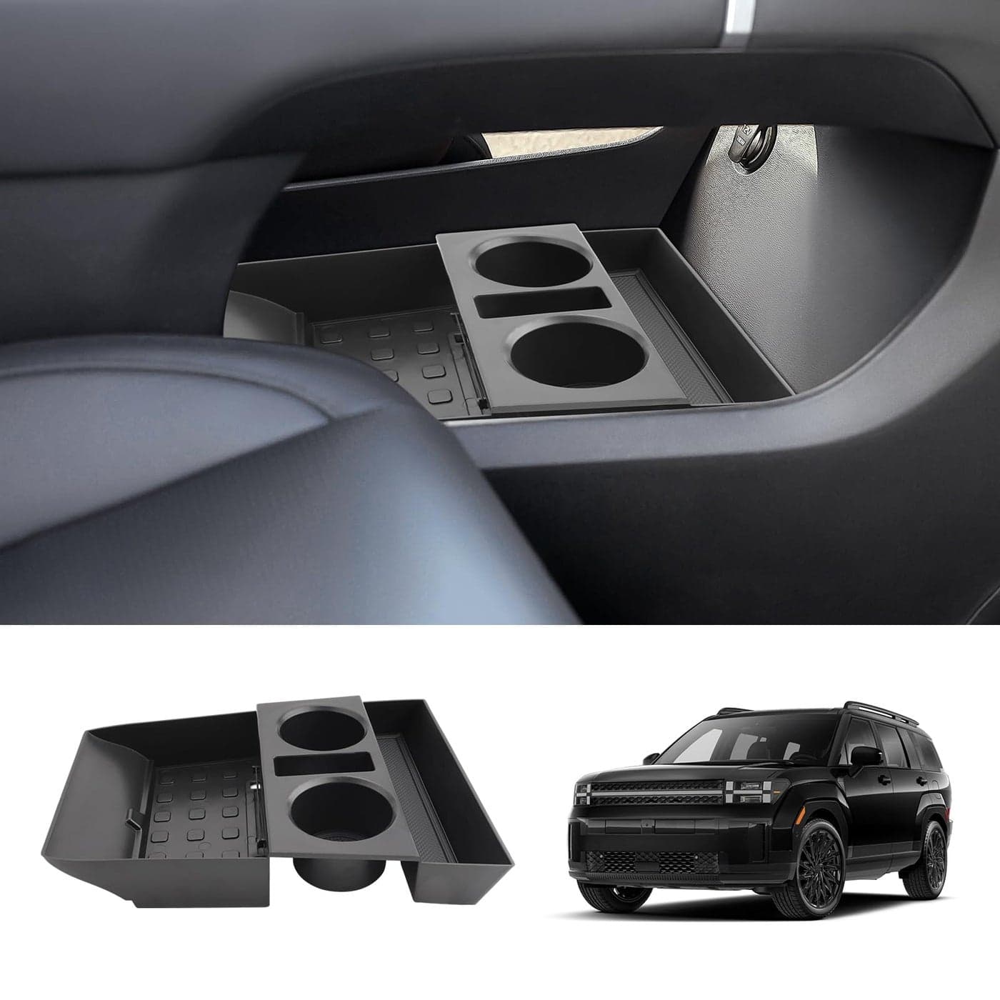 LUWU for 2024 2025 2026 Hyundai Santa Fe Center Console Organizer 2026 Santa Fe Accessories Santa Fe Cup Holder Insert Cup Holder Organizer Santa Fe Lower Console Organizer Storage Tray Drink Holders