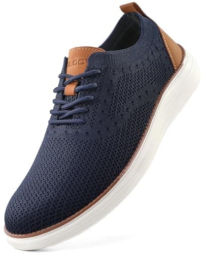 VILOCY Men's Dress Sneakers Oxfords Casual Business Shoes Lace Up Lightweight Walking Knit Mesh Fashion Sneakers Navy, EU47