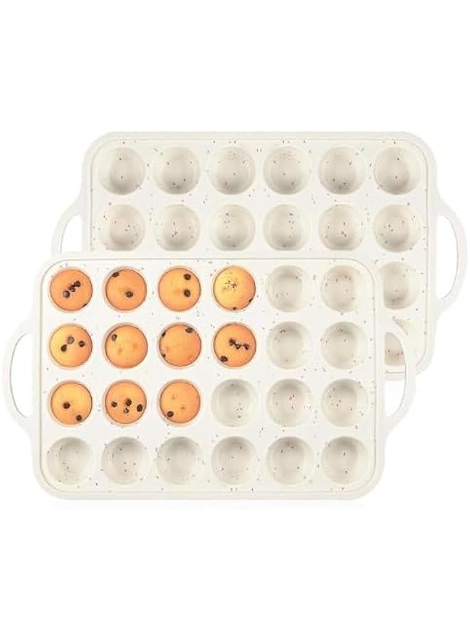 Mini Muffin Pan, Metal Reinforced Frame Mini Cupcake Pans 24 Cups Nonstick Mini Muffin Silicone Molds with Handle for Baking Muffins, Cupcakes, Egg Bites 2 Pack