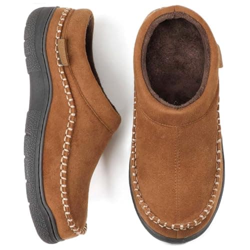 Zigzagger Men's Slip On Moccasin Slippers, Indoor/Outdoor Warm Fuzzy Comfy House Shoes, Fluffy Wide Loafer Slippers,Pumpkin, 10.5 D(M) US