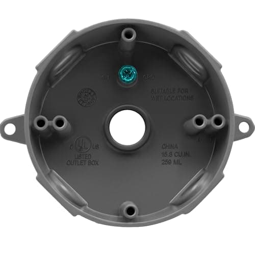 ENERLITES 4” Diameter Round Weatherproof Outlet Box with Five 1/2-in Threaded Outlets, Round Outdoor Electrical Box, 5 Holes 0.50” Each, 2-Gang, 5.4” Height x 4.05” Length x 1.57” Depth, EN4550 Grey