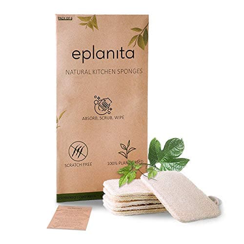 eplanita Natural Dishwashing Sponges (Pack of 6), Kitchen Eco Scrub Scourer, Natural Loofah Plant, Biodegradable and Zero Waste